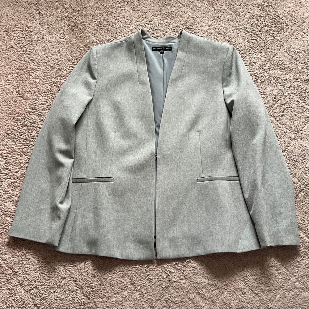 Preston & York Grey Open Front Blazer with Shoulder Pads Women’s Size 18‎
